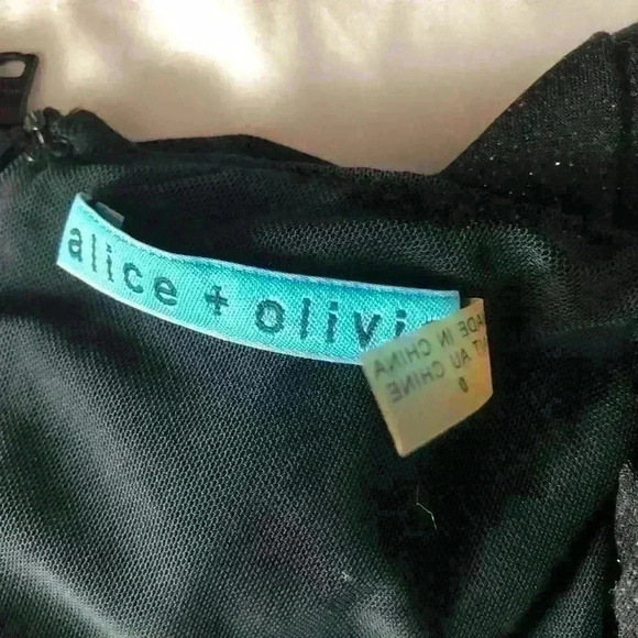 Alice + Olivia Ruched Shimmery Black Dress Size 0 - Picture 9 of 9